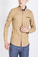 Beige Plus Size Collared Long Sleeve Chest Pocket Button Down Men Shirt for Casual Party Office Evening