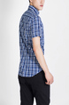 Blue and White Collared Button Down Plus Size Chest Pocket Men Shirt for Casual Party Office