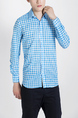 Blue and White Plus Size Collared Button Down Long Sleeve Men Shirt for Casual Party Office Evening