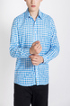 Blue and White Plus Size Collared Button Down Long Sleeve Men Shirt for Casual Party Office Evening