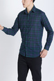 Blue and Green Plus Size Collared Button Down Long Sleeve Men Shirt for Casual Party Office Evening