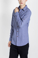 Blue Collared Chest Pocket Long Sleeve Button Down Men Shirt for Casual Party Office Evening