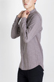 Gray Button Down Chest Pocket Long Sleeve Mandarin Collared Men Shirt for Casual Party Office Evening