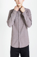 Gray Button Down Chest Pocket Long Sleeve Mandarin Collared Men Shirt for Casual Party Office Evening