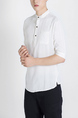 White Mandarin Collared Chest Pocket Polo Plus Size Men Shirt for Casual Party Office