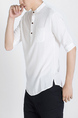 White Mandarin Collared Chest Pocket Polo Plus Size Men Shirt for Casual Party Office
