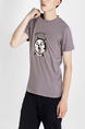 Gray Round Neck Printed Plus Size Tee Men Shirt for Casual Party