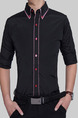 Black and Red Plus Size Slim Contrast Hemming Lapel Buttons Men Shirt for Casual
