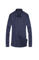 Blue Plus Size Slim Stripe Lapel Buttons Long Sleeve Men Shirt for Casual Office