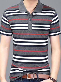 Grey Colorful Plus Size Slim Contrast Stripe Lapel Pocket Men Shirt for Casual Office