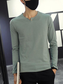 Grey Plus Size Slim V Neck Long Sleeve Men Shirt for Casual Party