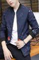 Blue Colorful Plus Size Slim Stand Collar Printed Zipper Front Long Sleeve Men Jacket for Casual