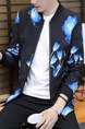 Black and Blue Plus Size Slim Stand Collar Printed Zipper Front Men Jacket for Casual