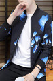 Black and Blue Plus Size Slim Stand Collar Printed Zipper Front Men Jacket for Casual