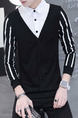 Black and White Plus Size Slim Contrast Linking Stripe Seem-Two Lapel Buttons Long Sleeve Men Shirt for Cocktail Party Evening