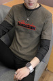 Black and Brown Plus Size Contrast Linking Round Neck Letter Printed Long Sleeve Men Shirt for Casual