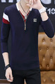 Blue Red and White Plus Size Slim Contrast V Neck Zipper Long Sleeve Men Shirt for Casual