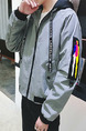 Grey and Black Plus Size Loose Hooded Ribbon Located Printing Pockets Zipper Long Sleeve Men Jacket for Casual