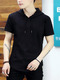 Black Plus Size Slim Hooded Drawstring  Men Shirt for Casual
