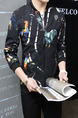 Black Colorful Plus Size Slim Printed Stand Collar Pockets Long Sleeve Men Jacket for Casual