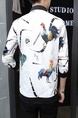 White Colorful Plus Size Slim Printed Stand Collar Pockets Long Sleeve Men Jacket for Casual
