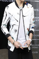 White Colorful Plus Size Slim Printed Stand Collar Pockets Long Sleeve Men Jacket for Casual