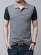 Grey and Green Plus Size Slim Lapel Contrast Linking Buttons Men Tshirt for Casual Office Party