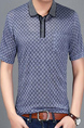 Gray and Blue Loose Lapel Grid Men Shirt for Casual Office Party