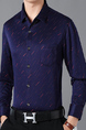 Navy Blue and Red Slim Lapel Printed Plus Size Long Sleeve Men Shirt for Casual Office Evening