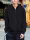 Black Loose Hooded Drawstring Long Sleeve Men Jacket for Casual Sporty