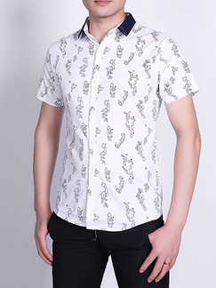White and Black Slim Plus Size Lapel Leisure Linking Single-breasted Collar Button-Down Men Shirt for Casual Party Office