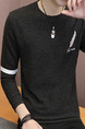 Black Plus Size Slim Contrast Linking Embroidery Round Neck Men Sweater for Casual