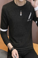 Black Plus Size Slim Contrast Linking Embroidery Round Neck Men Sweater for Casual