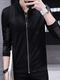 Black Plus Size Slim Stand Collar Cut Out See-Through Long Sleeve Men Jacket for Casual

