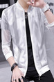 White Plus Size Slim Stand Collar Cut Out See-Through Long Sleeve Men Jacket for Casual