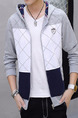 Blue Grey and White Plus Size Slim Hooded Contrast Linking Grid Pockets Long Sleeve Men Sweater for Casual