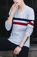 Grey Blue and Red Plus Size Slim V Neck Contrast Stripe Long Sleeve Men Sweater for Casual