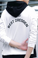 White and Black Plus Size Slim Contrast Linking Hooded Drawstring Letter Printed Long Sleeve Men Sweater for Casual