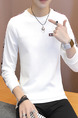 White Plus Size Slim Round Neck Contrast Linking Letter Printed Long Sleeve Men Sweater for Casual