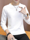 White Plus Size Slim Round Neck Contrast Linking Letter Printed Long Sleeve Men Sweater for Casual

