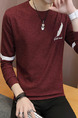 Red Plus Size Slim Contrast Linking Embroidery Round Neck Men Sweater for Casual