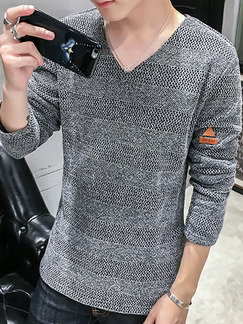 Grey Plus Size Slim V Neck Long Sleeve Men Shirt for Casual