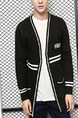 Black Plus Size Loose Contrast Linking V Neck Pockets Three-Buttons Long Sleeve Men Cardigan for Casual
