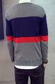 Blue Red and Grey Plus Size Slim Contrast Linking V Neck Single-Breasted Long Sleeve Men Sweater for Casual