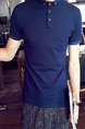 Blue Plus Size Slim Polo Collar Buttons Men T-shirt for Casual