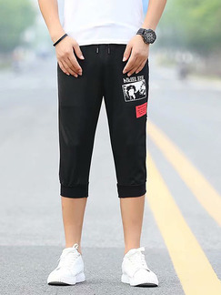 Black Slim Letter Plus Size Men Shorts for Casual Sporty