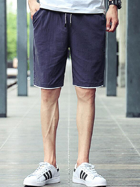 Navy Blue Loose Pure Color Men Shorts for Casual Sporty_DRESS.PH ...