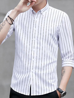 White Loose Stripe Single-Breasted Shirt Men Shirt for Casual Office Party