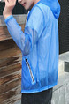 Blue Loose Hooded See-Through Long Sleeve Men Jacket for Casual