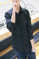 Black Slim Lapel Polo Long Sleeve Men Shirt for Casual Party Office